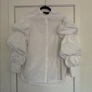 Marigold Shadows White Puff Sleeve Button-Up Blouse